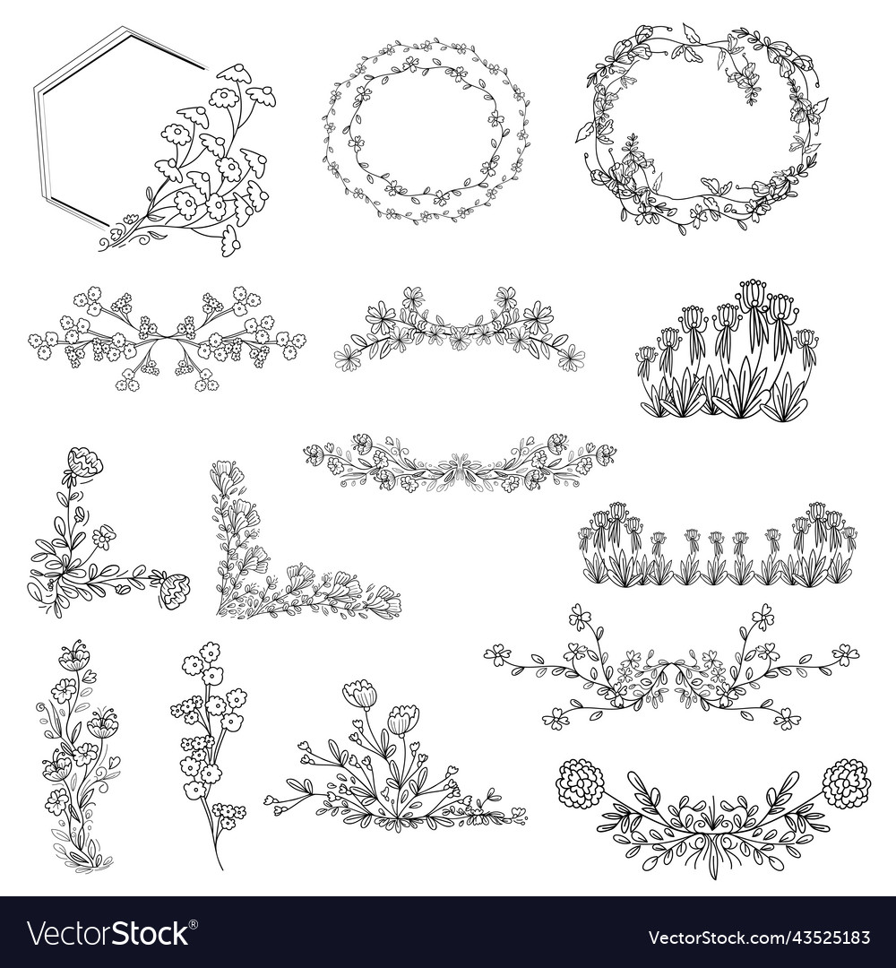 Flower wreath hand sketched decorative doodle