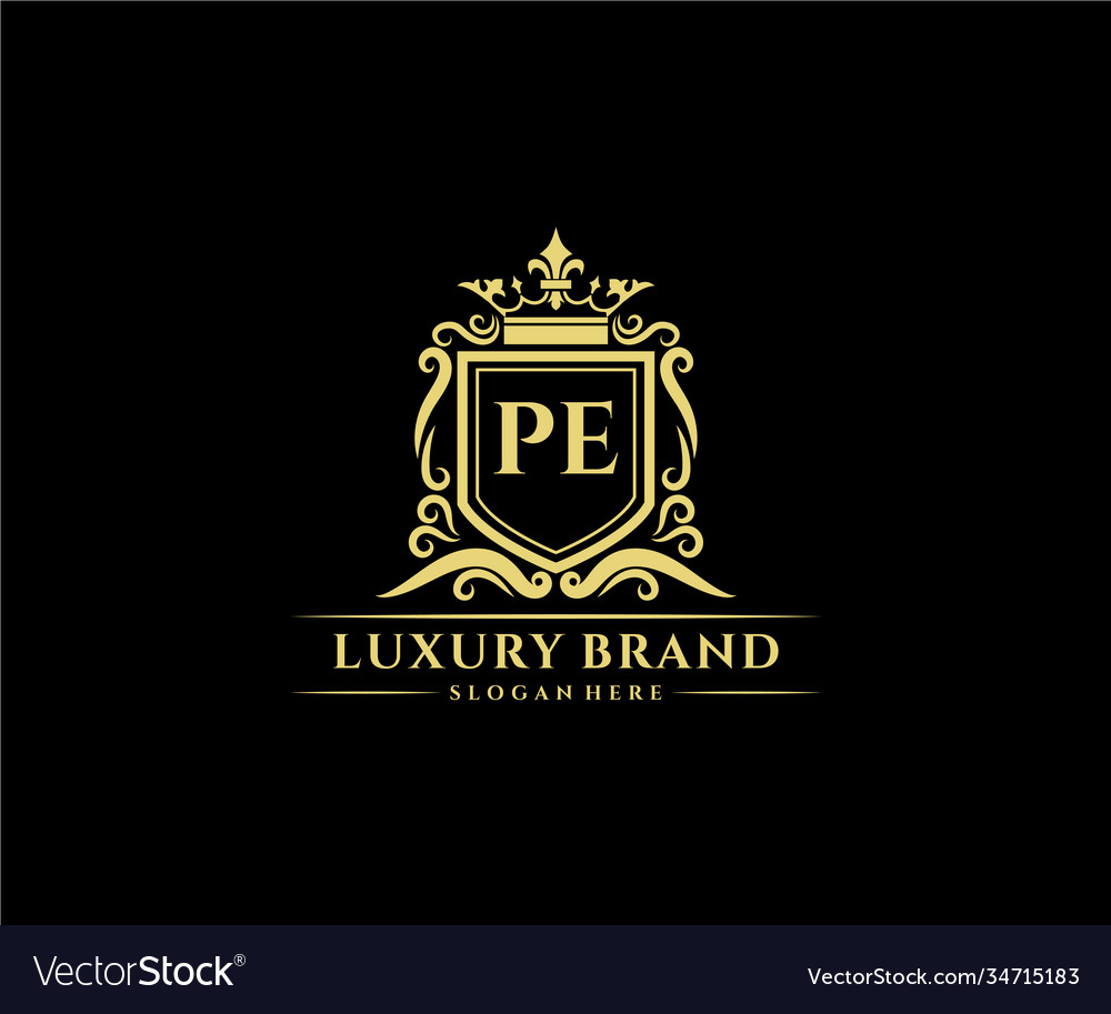 Pe initial letter gold calligraphic feminine Vector Image