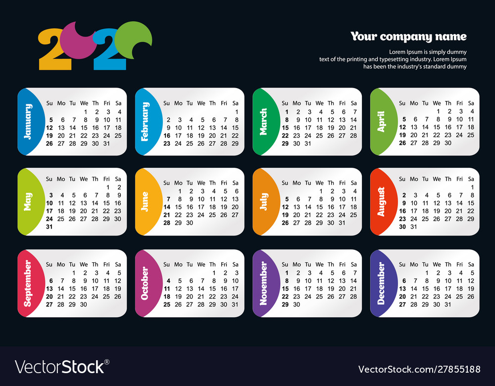 Bright modern horizontal calendar template