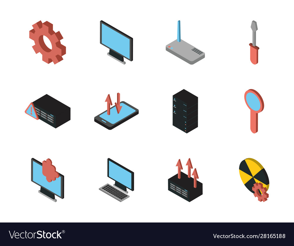 Bundle data server set icons vector image Bundle data server set icons