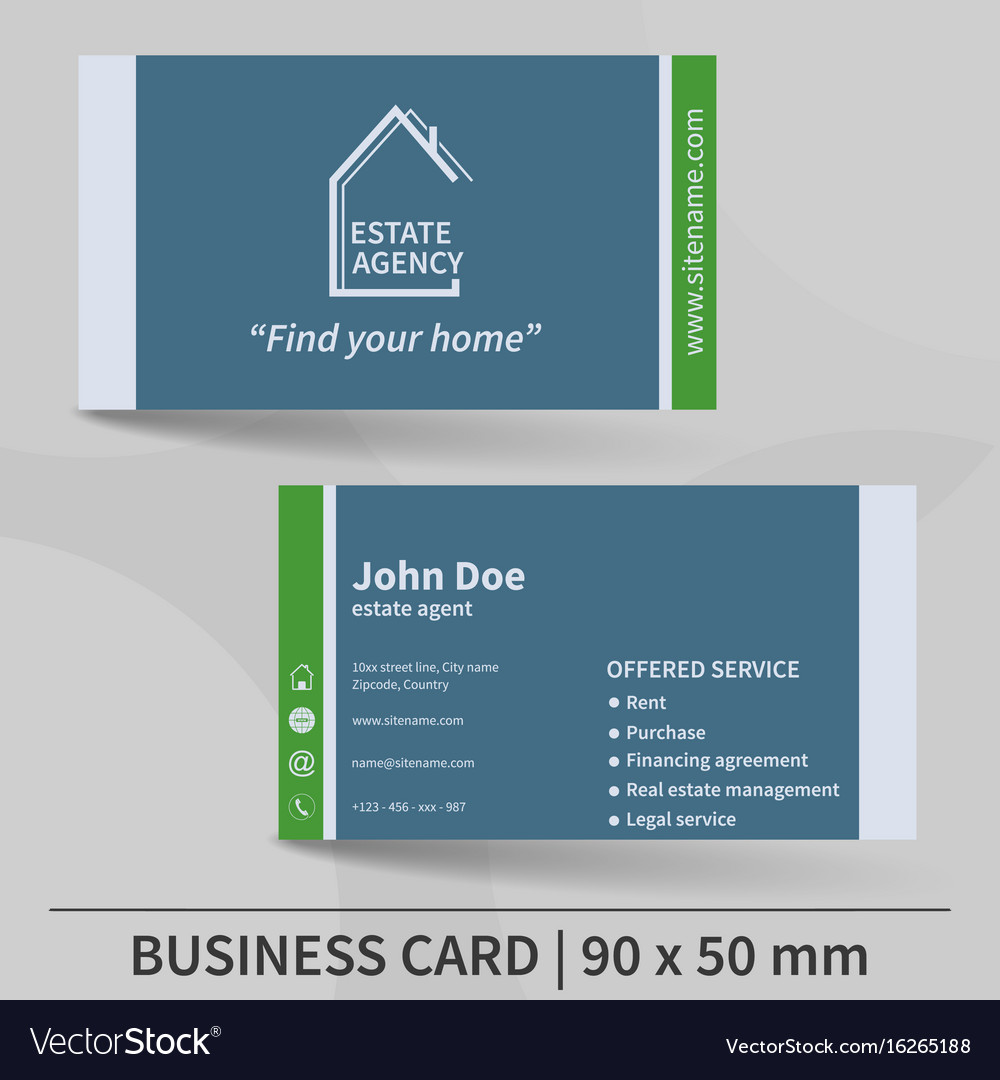 Business card template real estate agency design Vector Image For Real Estate Agent Business Card Template