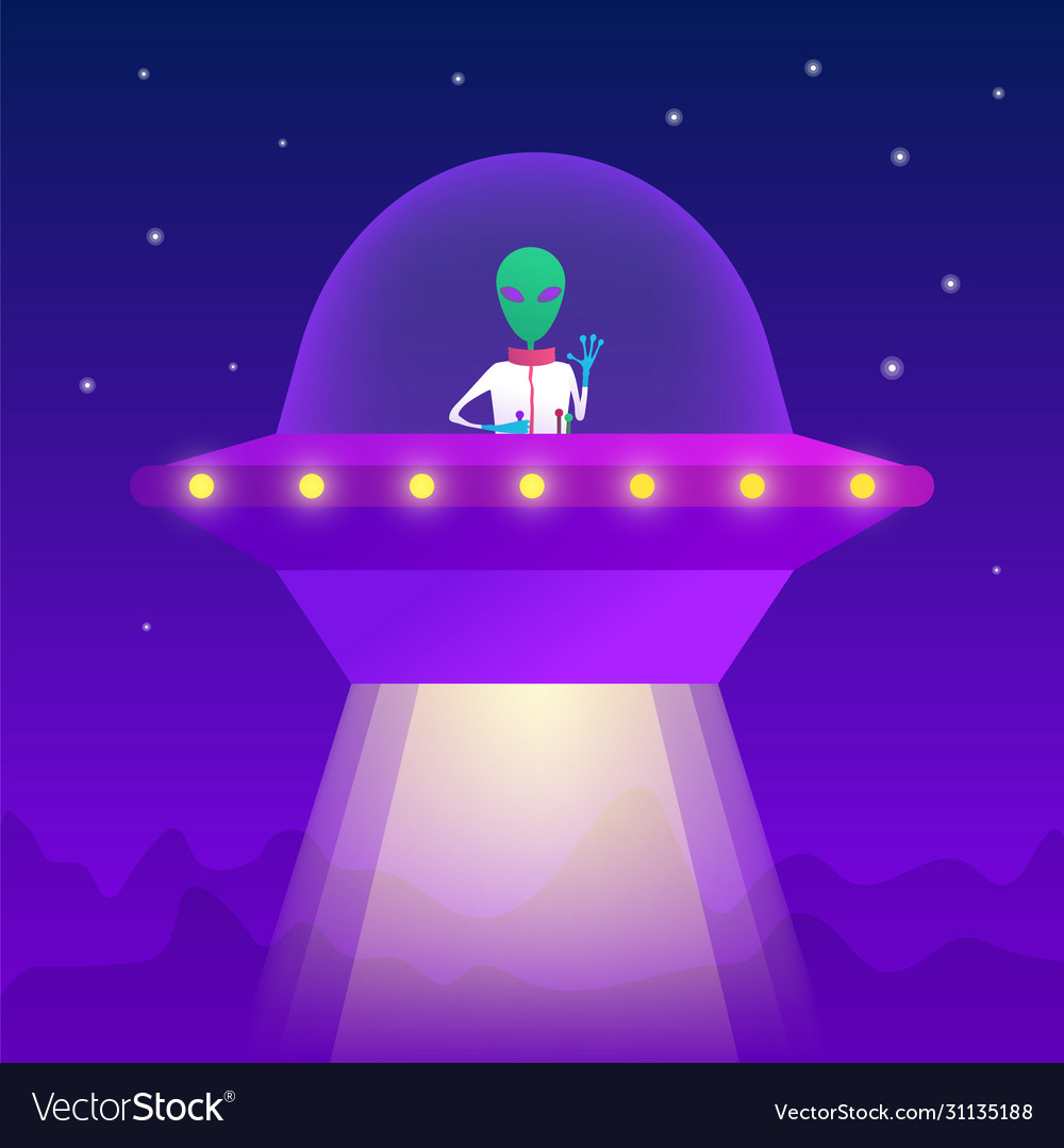 Friendly alien in spaceship at deep night Vector Image