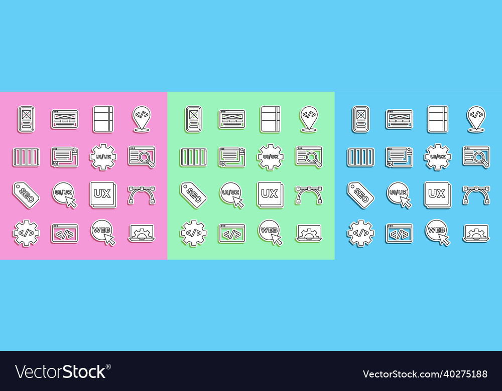 Set line web development bezier curve ui or ux vector image Set line web development bezier curve ui or ux