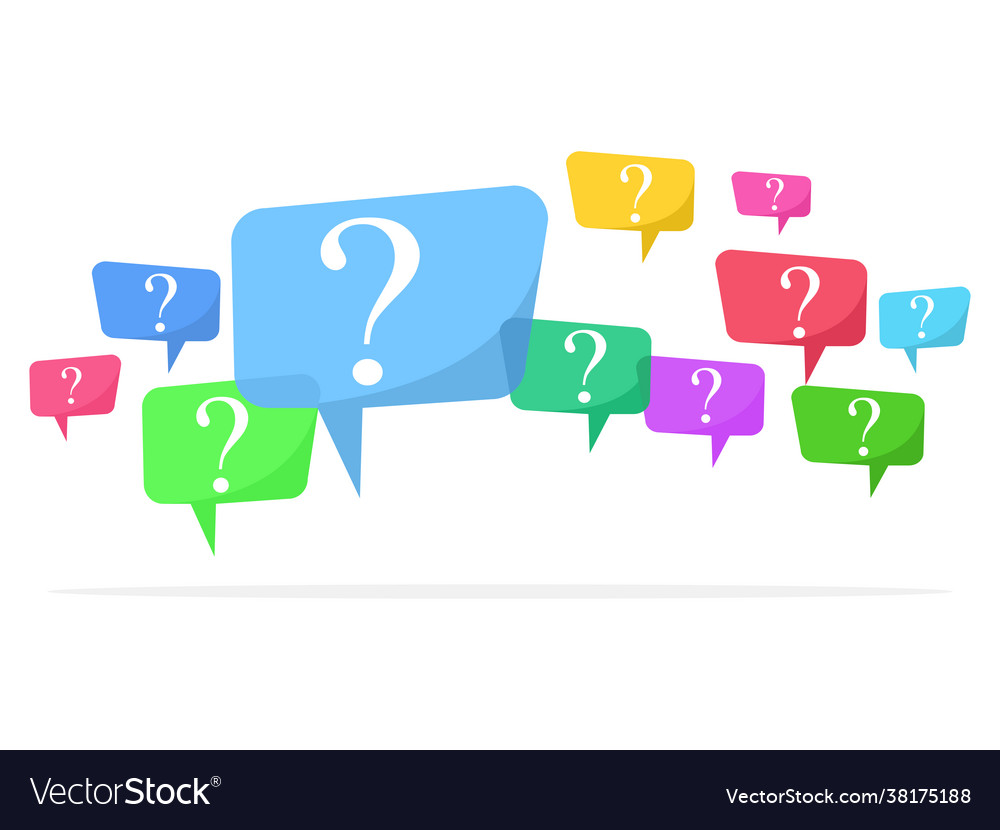 Speech bubbles with multicolored question marks