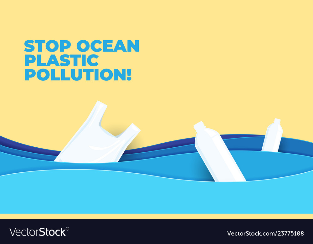 Stop ocean plastic pollution paper art Royalty Free Vector