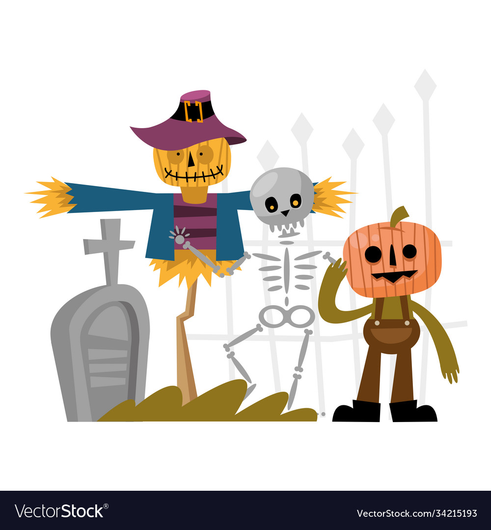 Halloween Scarecrow Totenkopf und Kürbis Karikatur