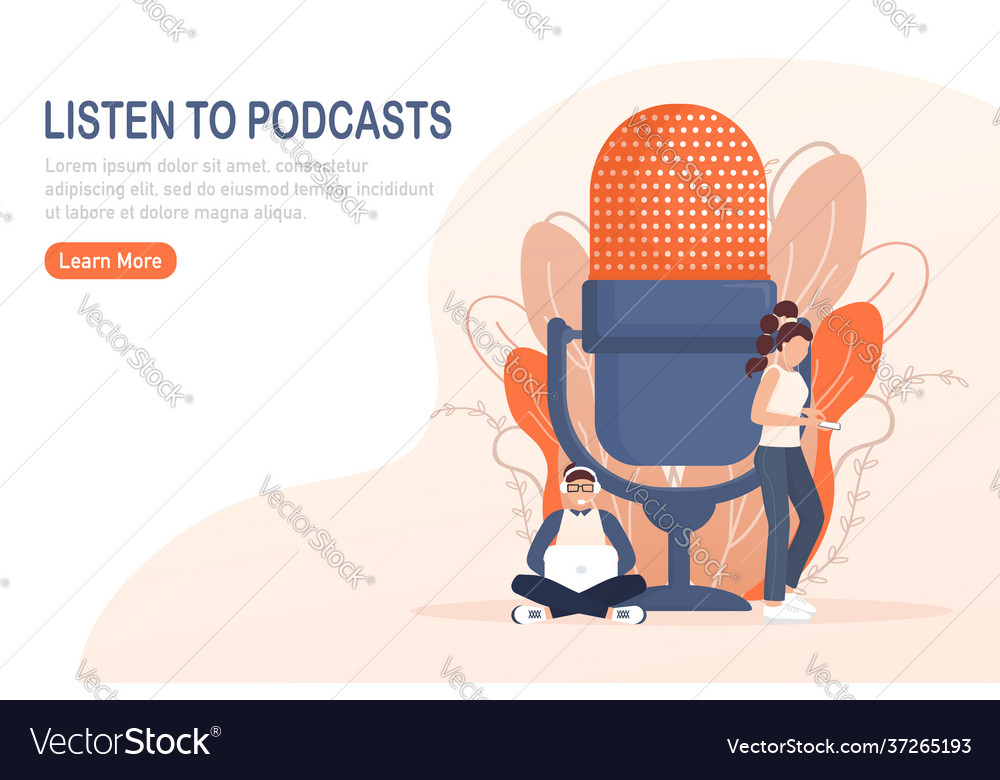 Live webcast in flat style with people listen