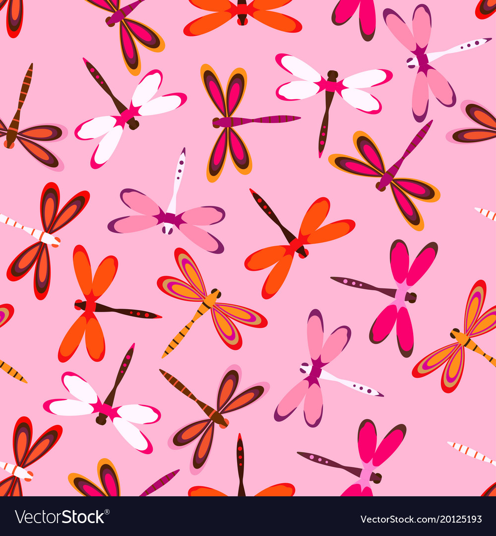Pattern with multiolored dragonflies