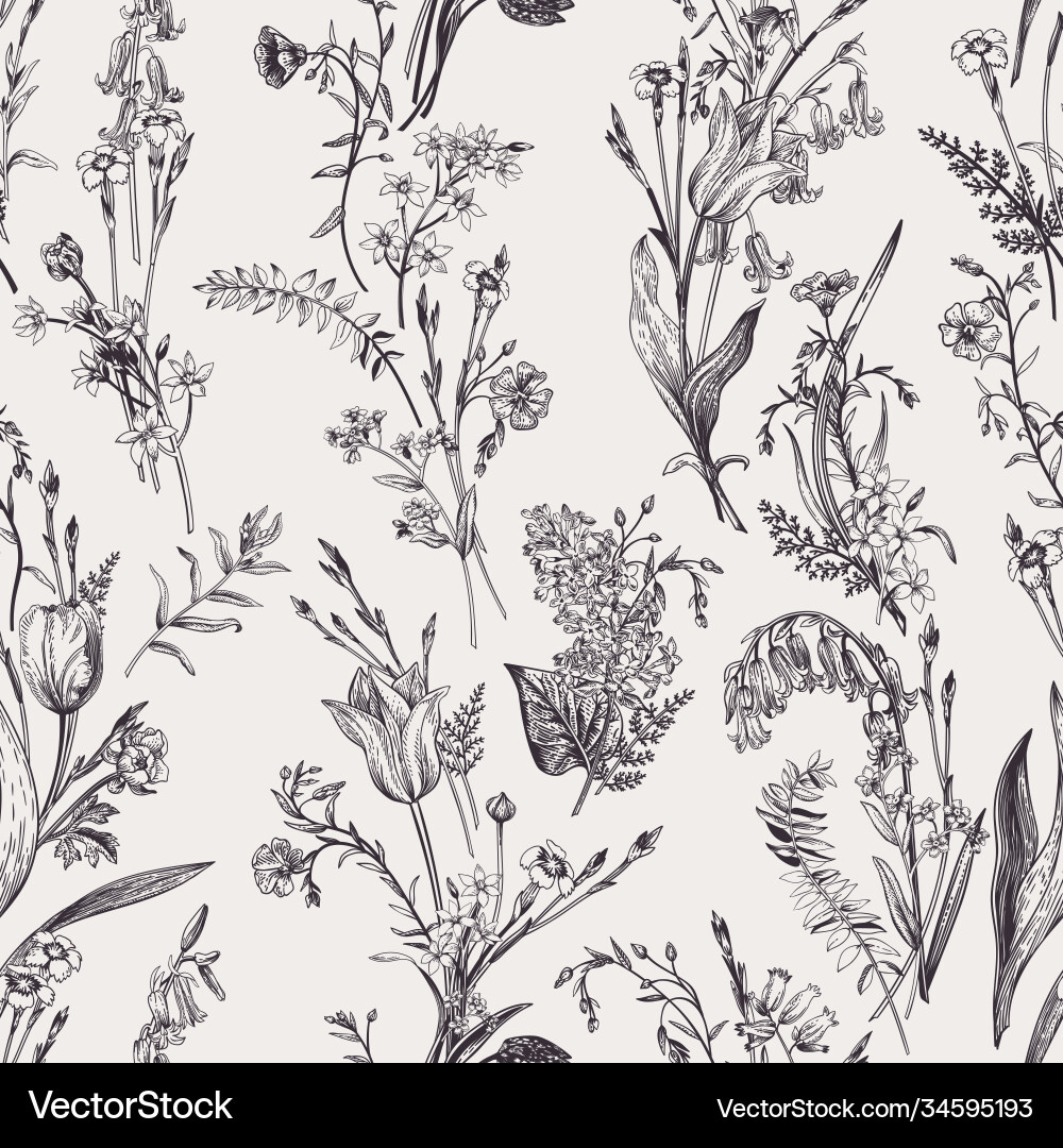 Seamless botanical pattern black and white Vector Image