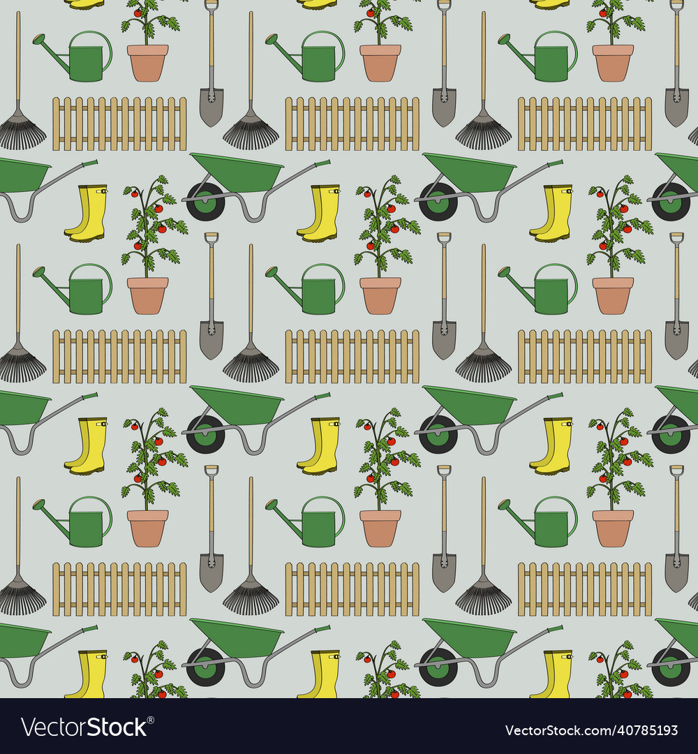 Seamless pattern garden objects