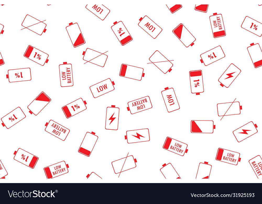 Seamless pattern with red battery indicator icons