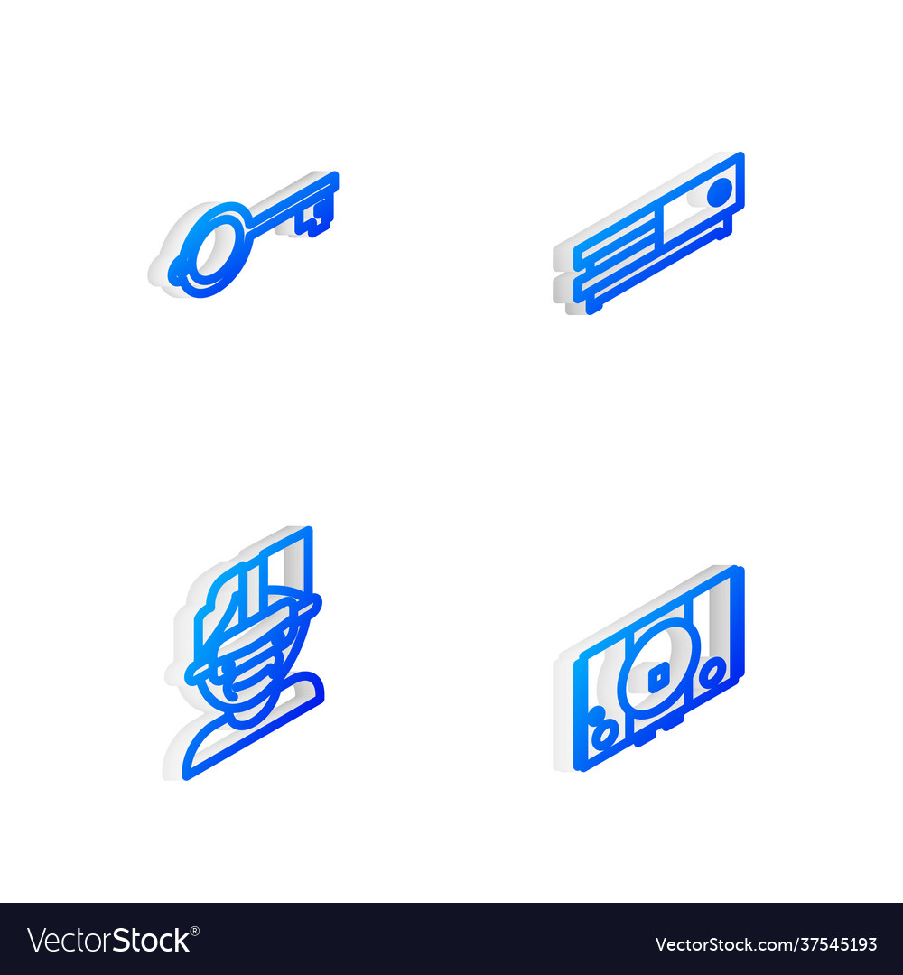 Set isometric line video game console ancient key vector image Set isometric line video game console ancient key