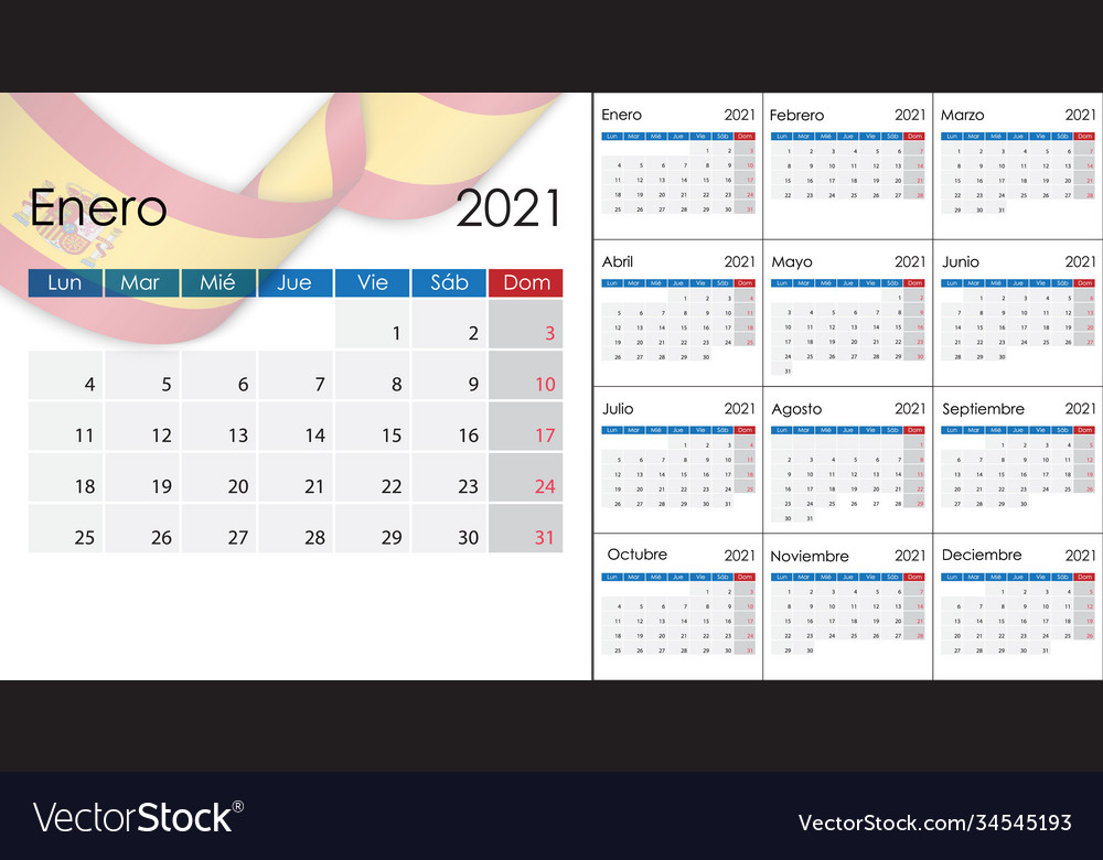 Simple calendar 2021 on spanish language european