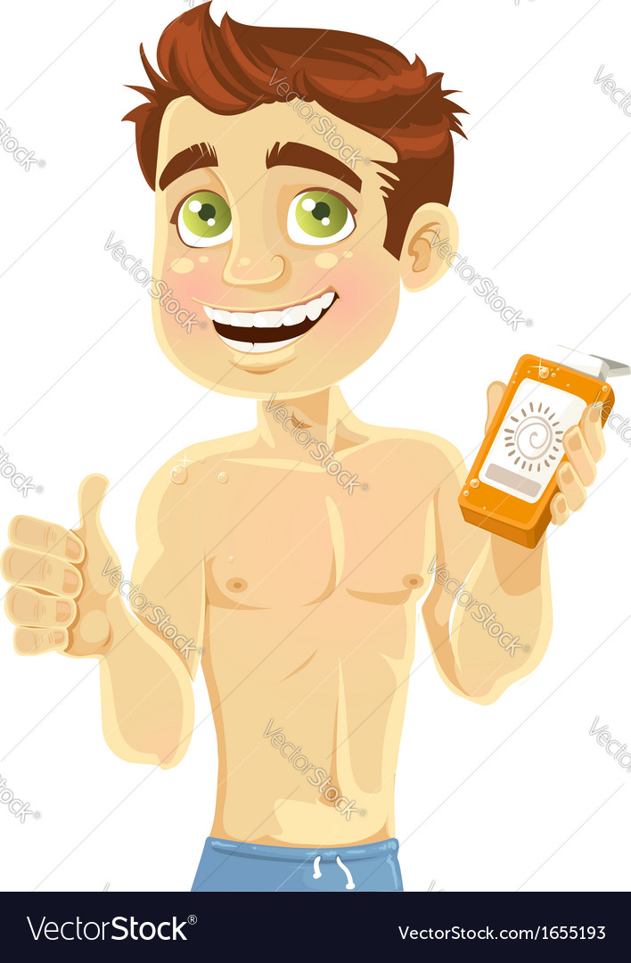 Young man with cream for sunburn