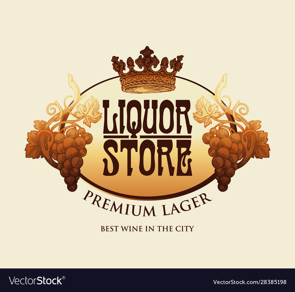 Banner for liquor store with grapes and crown Vector Image