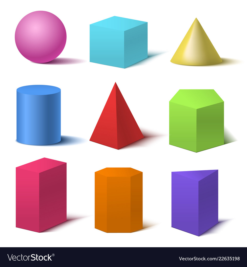 Realistic 3d basic shapes. Sphere shape with shadow, cube geometry