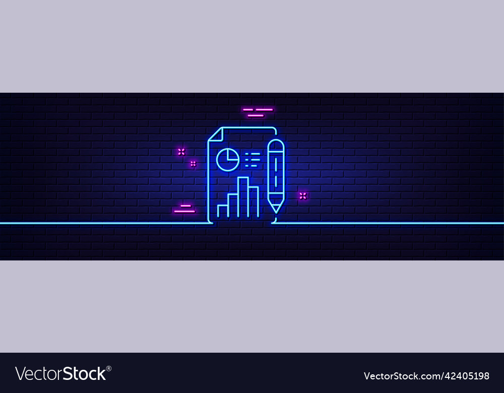Report document line icon column graph sign neon
