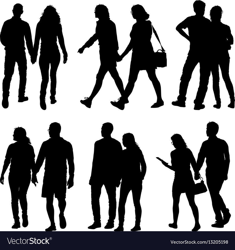 Set couples man and woman silhouettes on a white