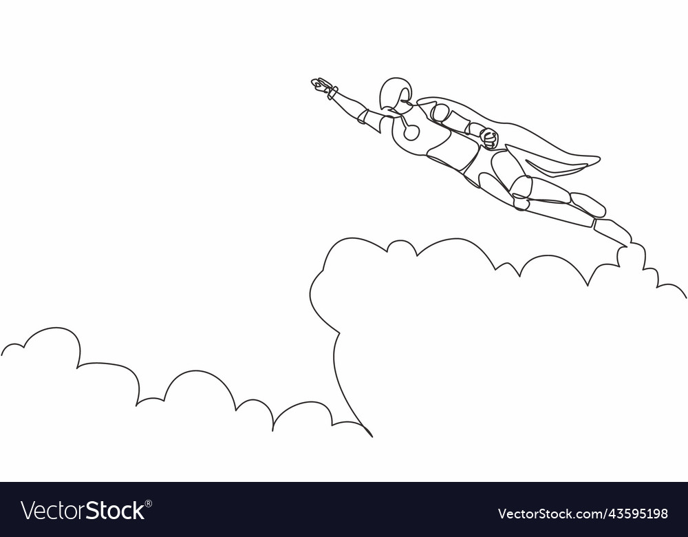 Single one line drawing superhero - Single One Line Drawing Superhero Robot In Cloak Vector 43595198 