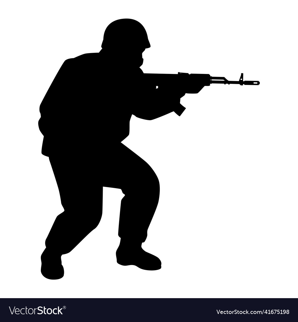 Soldier with rifle gun in war silhouette Vector Image