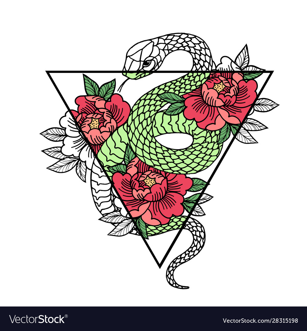 Tattoo with rose and snake sacred geometry Vector Image