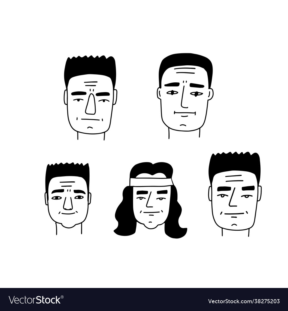 Arnold face caricature set doodle line art Vector Image