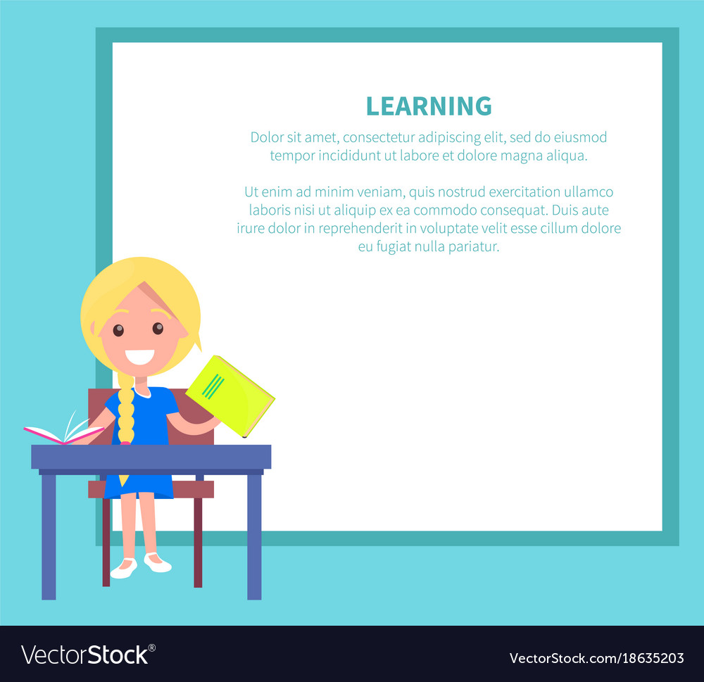 Learning banner with blonde girl textbook