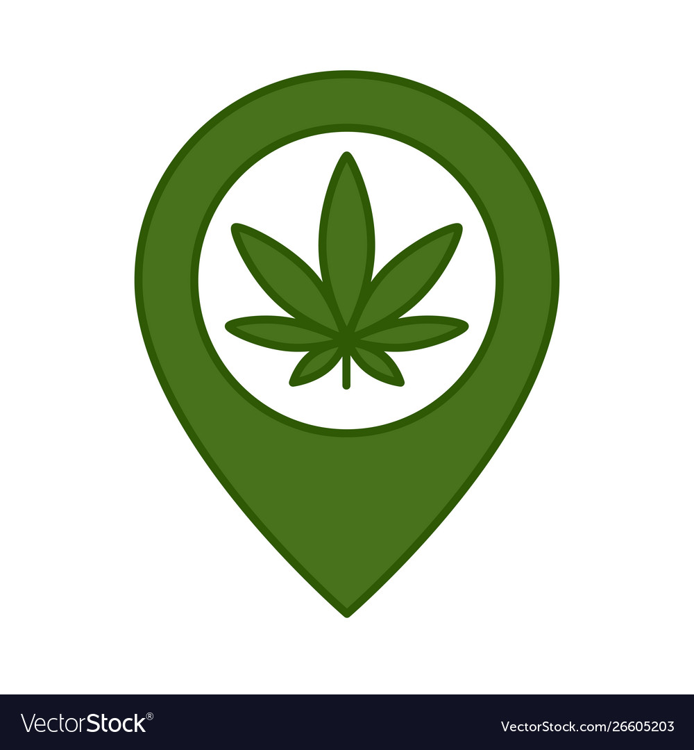 Marijuana leaf and map pointer vector image Marijuana leaf and map pointer