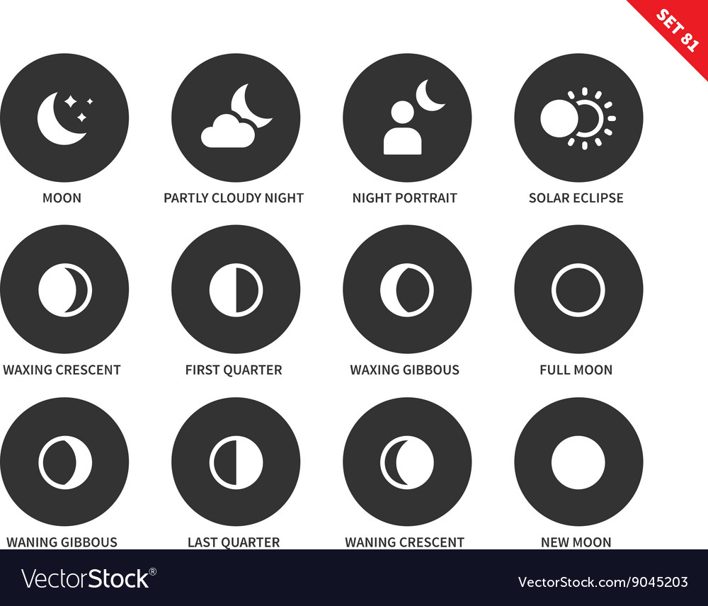 Moon icons on white background Royalty Free Vector Image