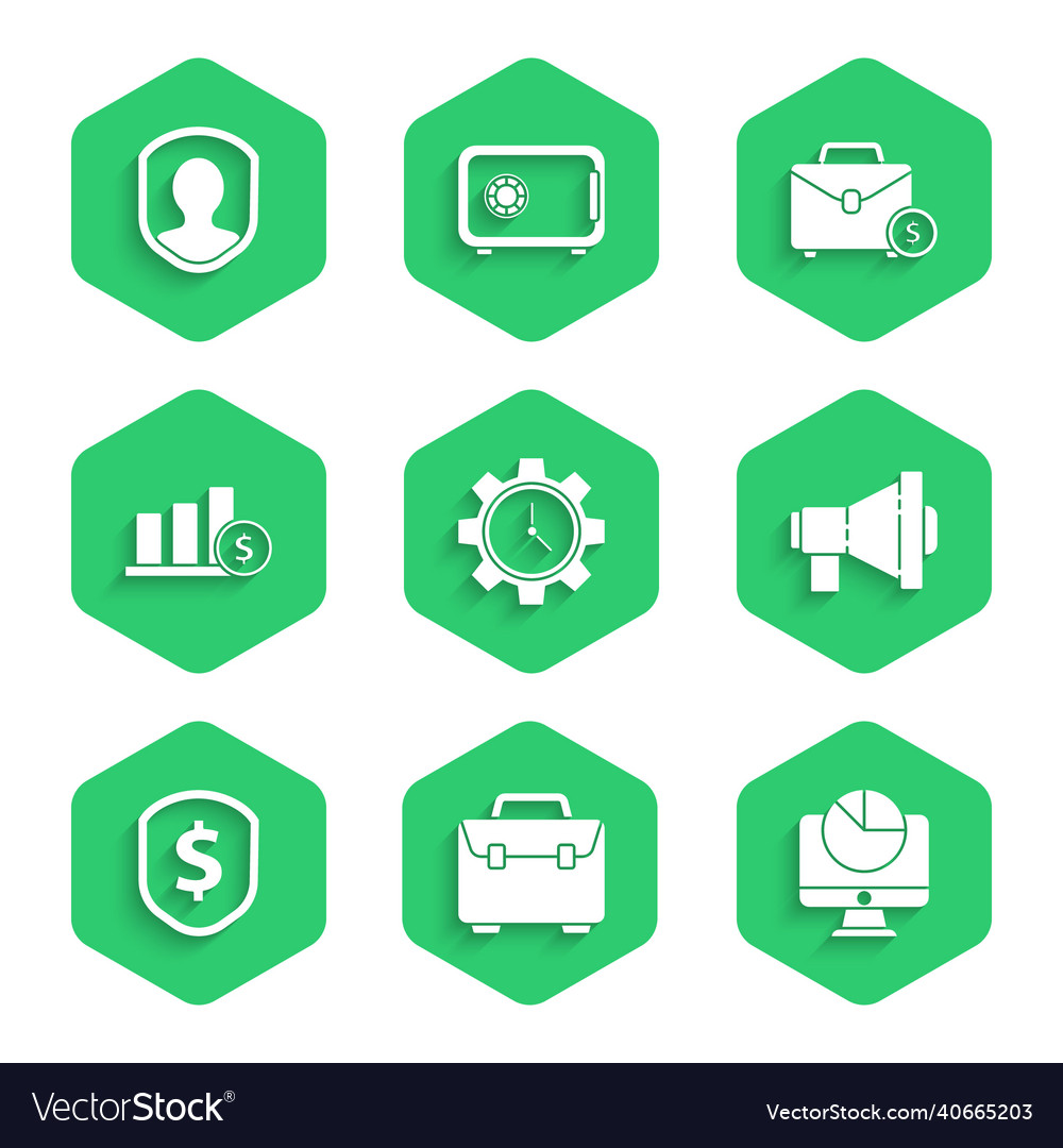 Set time management briefcase computer monitor vector image Set time management briefcase computer monitor
