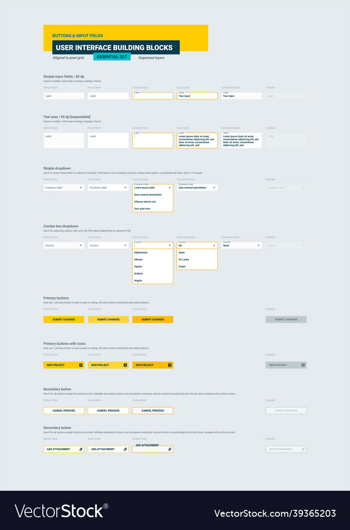 Ux ui design elements buttons amp input fields Vector Image