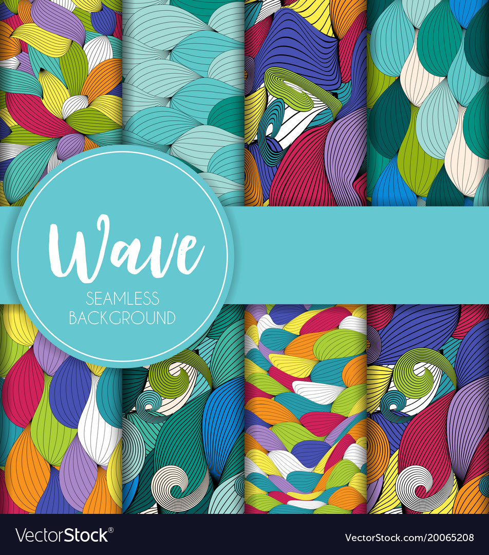 Abstract wave seamless pattern collection set