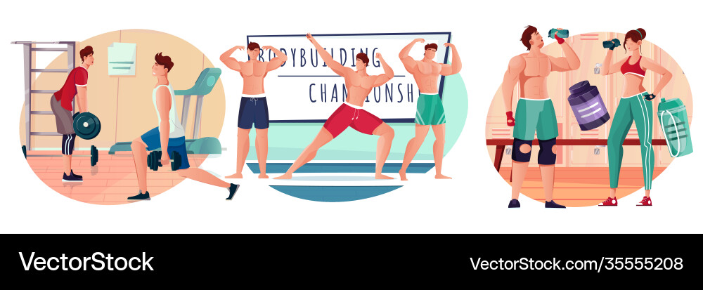 Bodybuilding flat composition set Royalty Free Vector Image