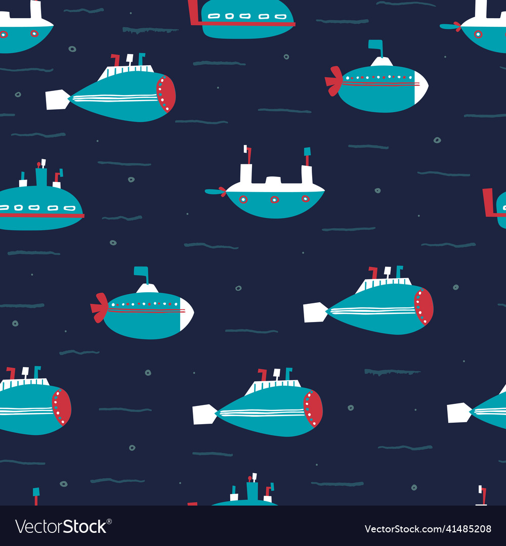 Childish seamless pattern with submarines vector image Childish seamless pattern with submarines
