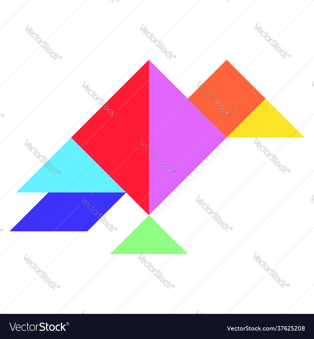 Color tangram puzzle in bird shape on white Vector Image