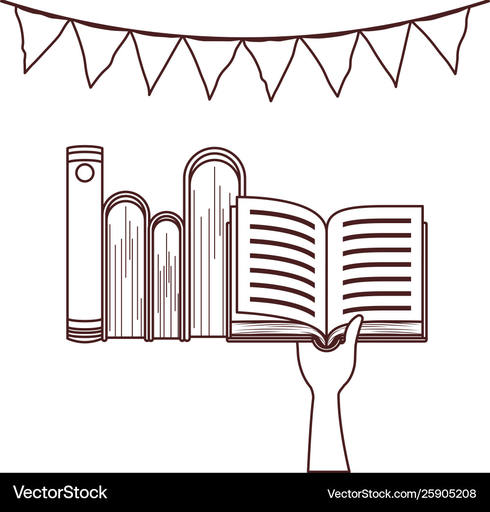 Group Books And Banner Pennant Design Royalty Free Vector