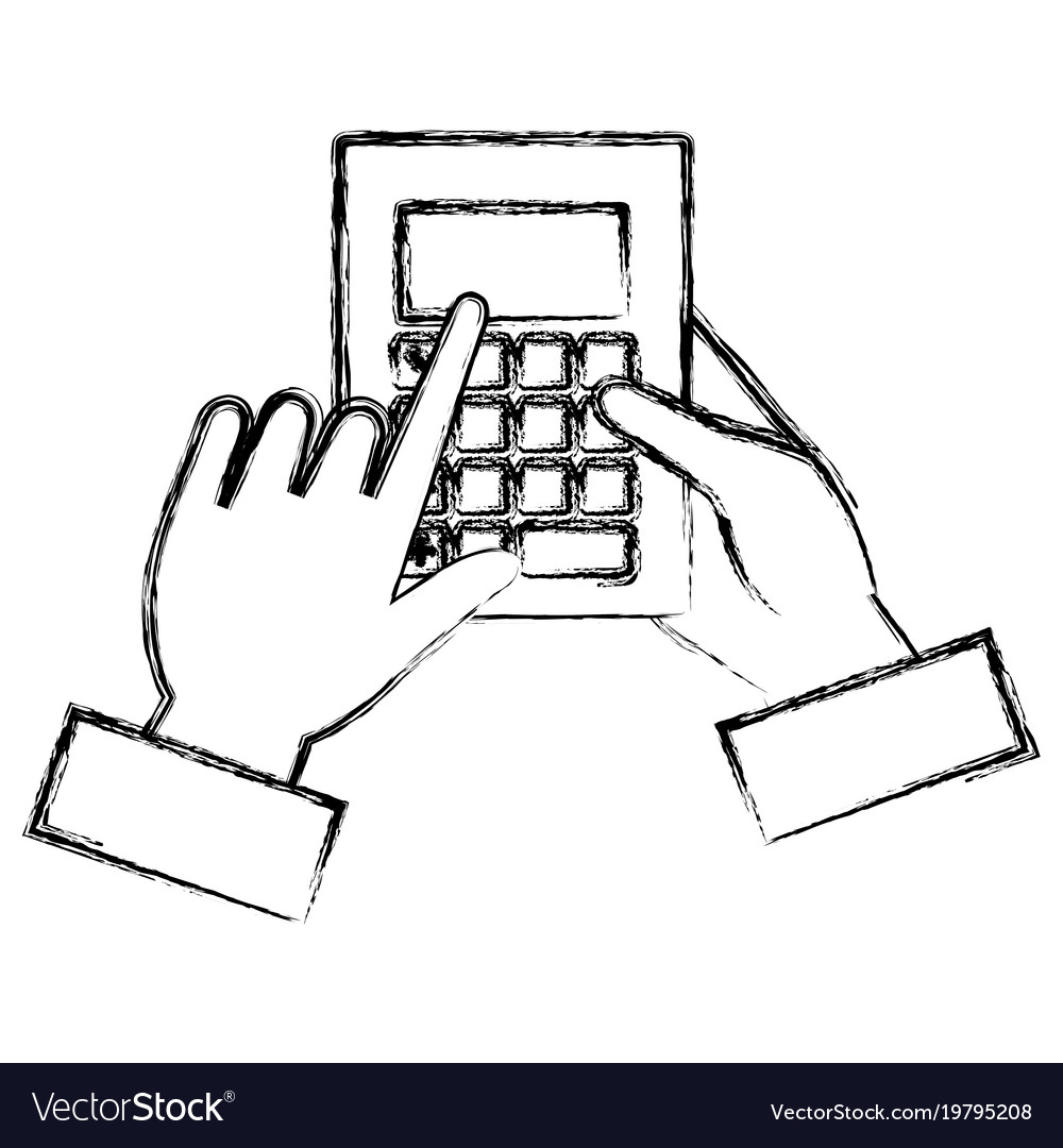 Hands with calculator math isolated icon