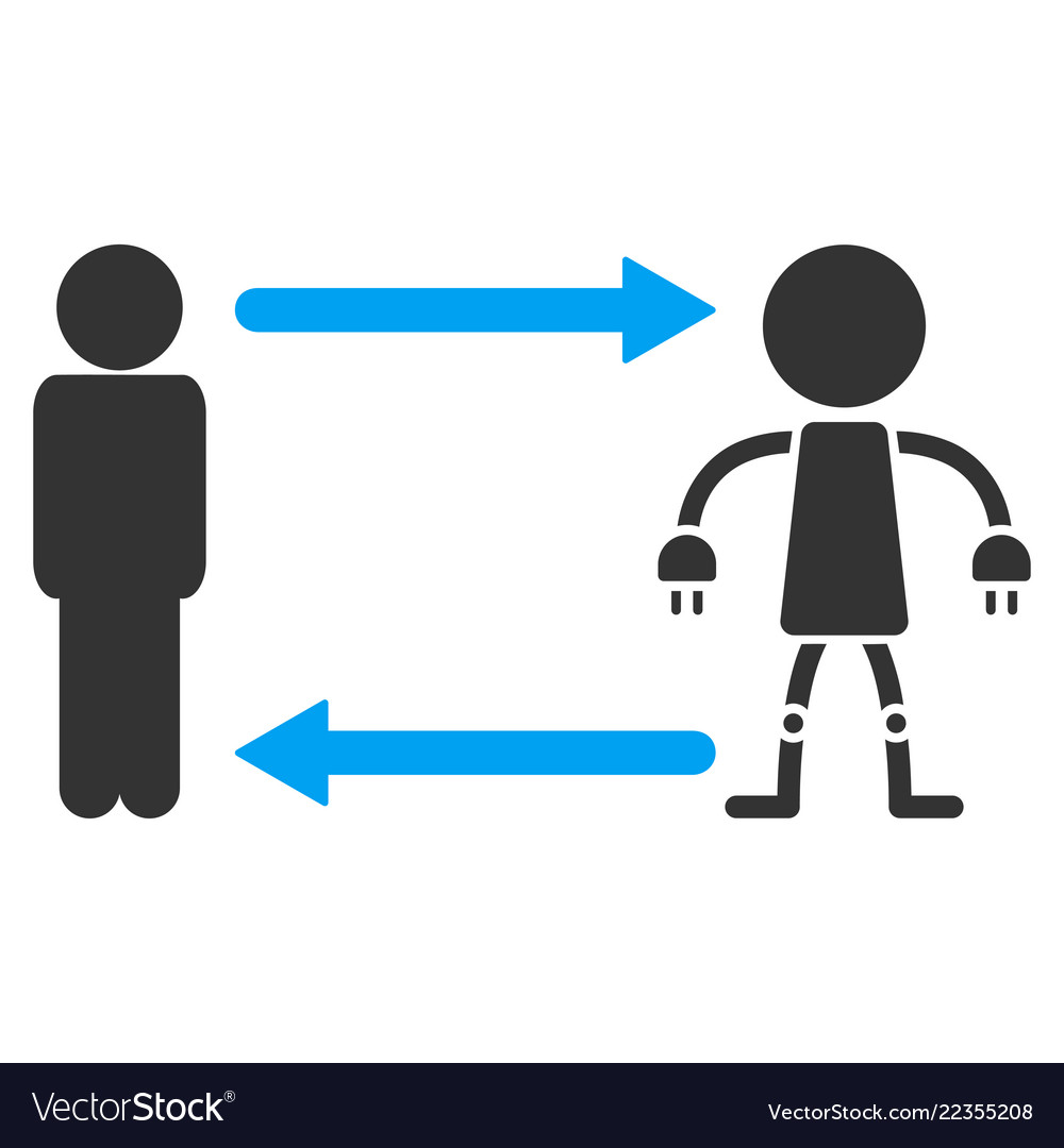 Man exchange robot icon vector image Man exchange robot icon
