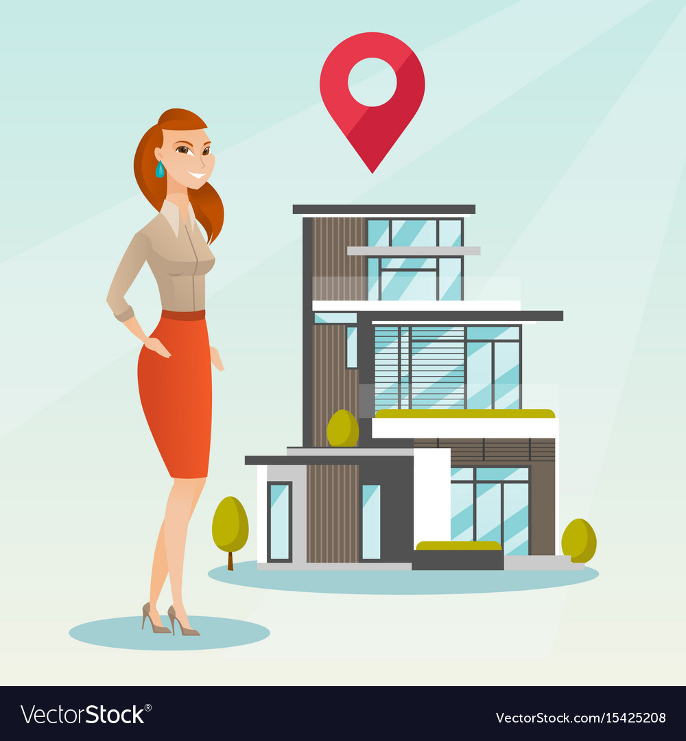 Realtor on background of house with map pointer