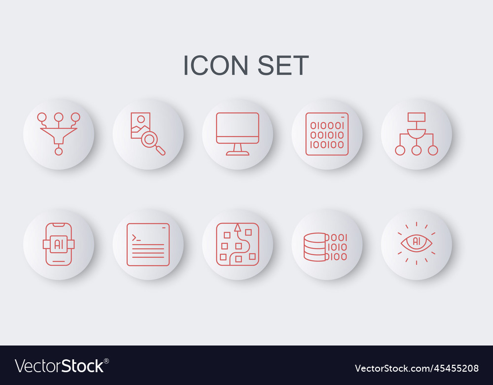Set line artificial intelligence ai computer vector image Set line artificial intelligence ai computer