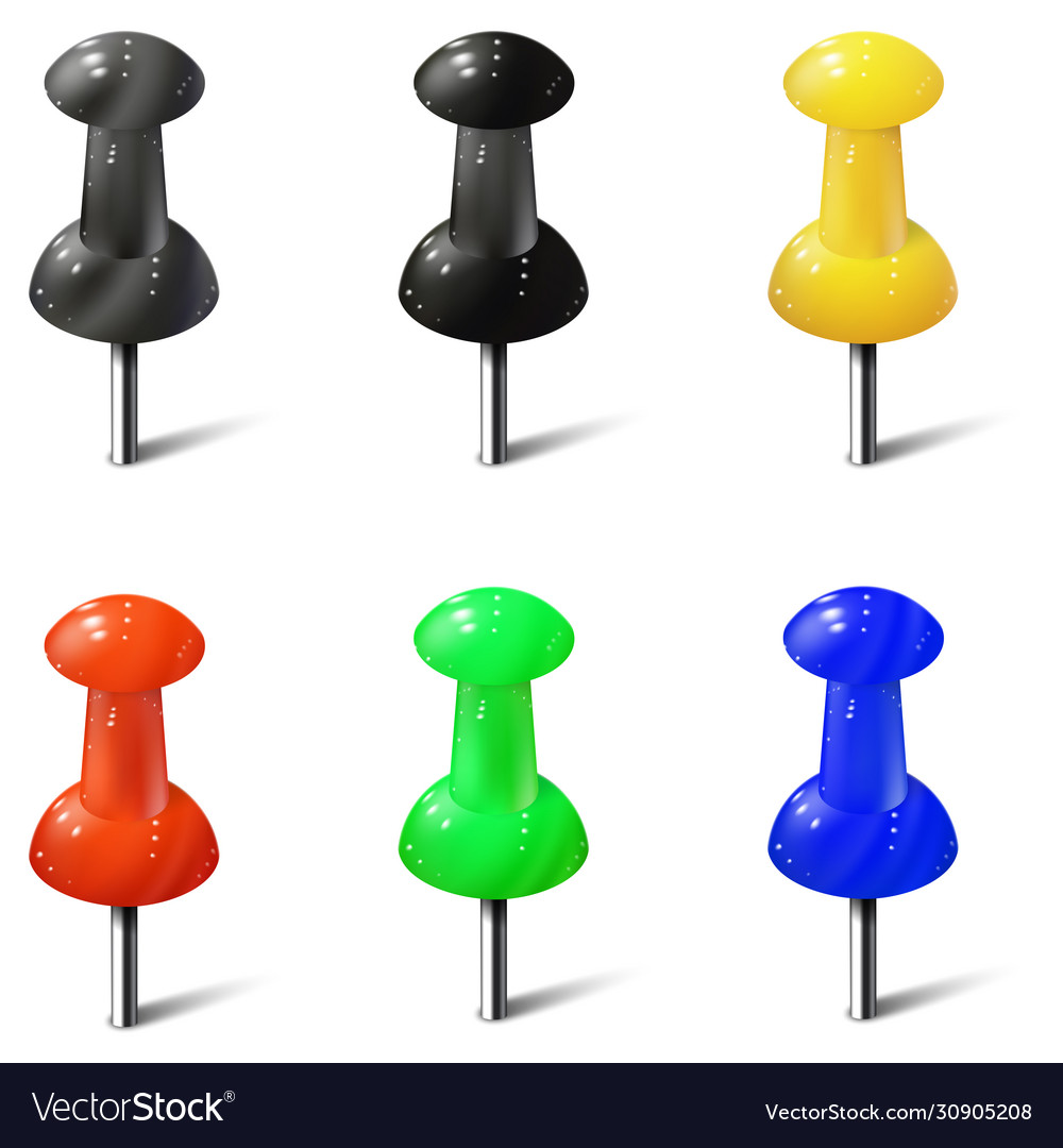 Set realistic push pins in different colors vector image Set realistic push pins in different colors