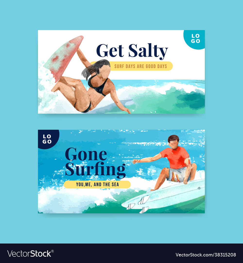 Twitter template with surfboards at beach design Vector Image