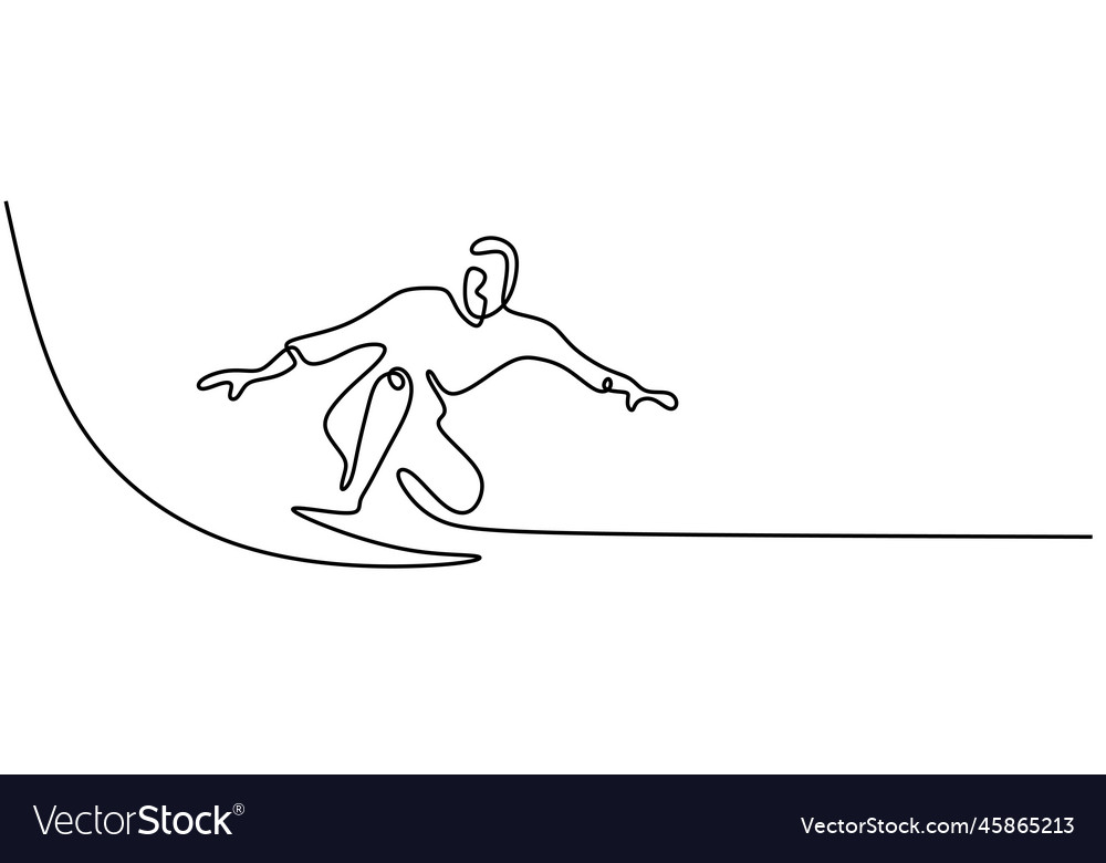 Continuous one line drawing surfer vacation sea vector image Continuous one line drawing surfer vacation sea