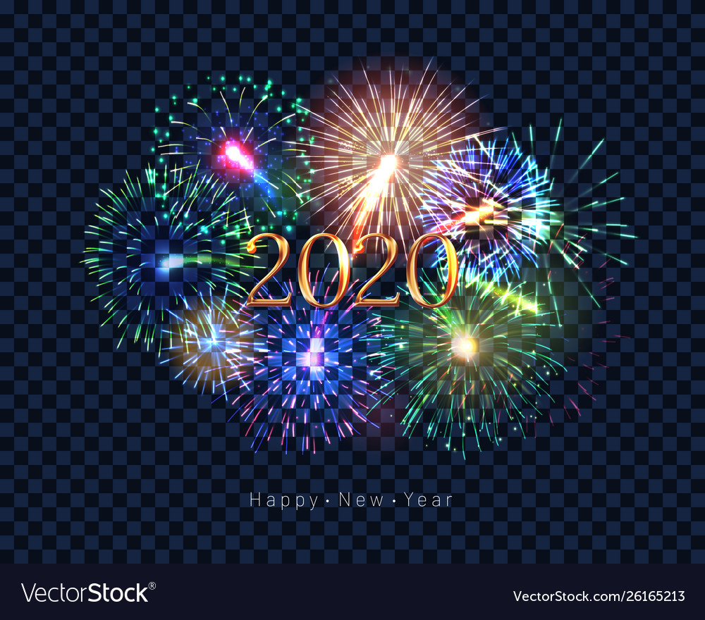 Happy new year 2020 greeting card with fireworks Vector Image