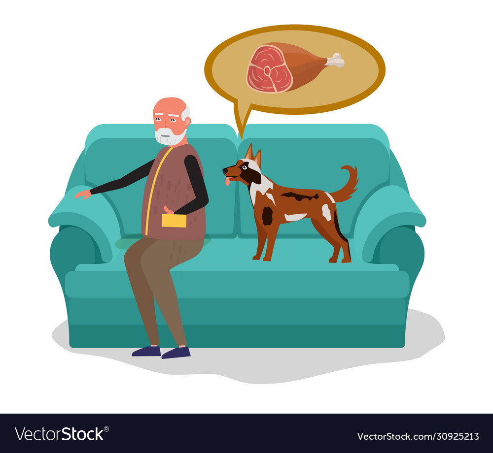 Mann mit Hund sitzen auf Sofa Betteln Essen