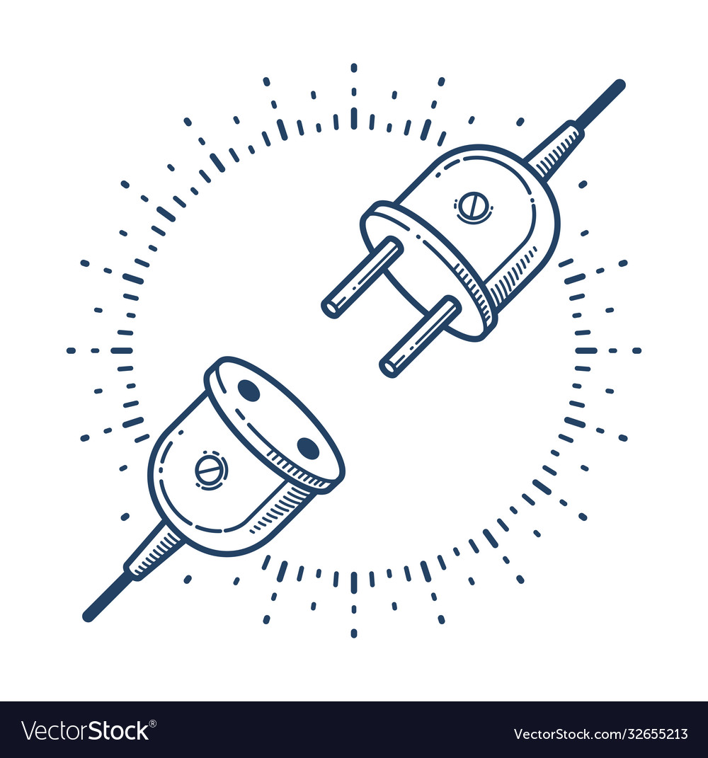 Retro electric plug in unplugged linear icon