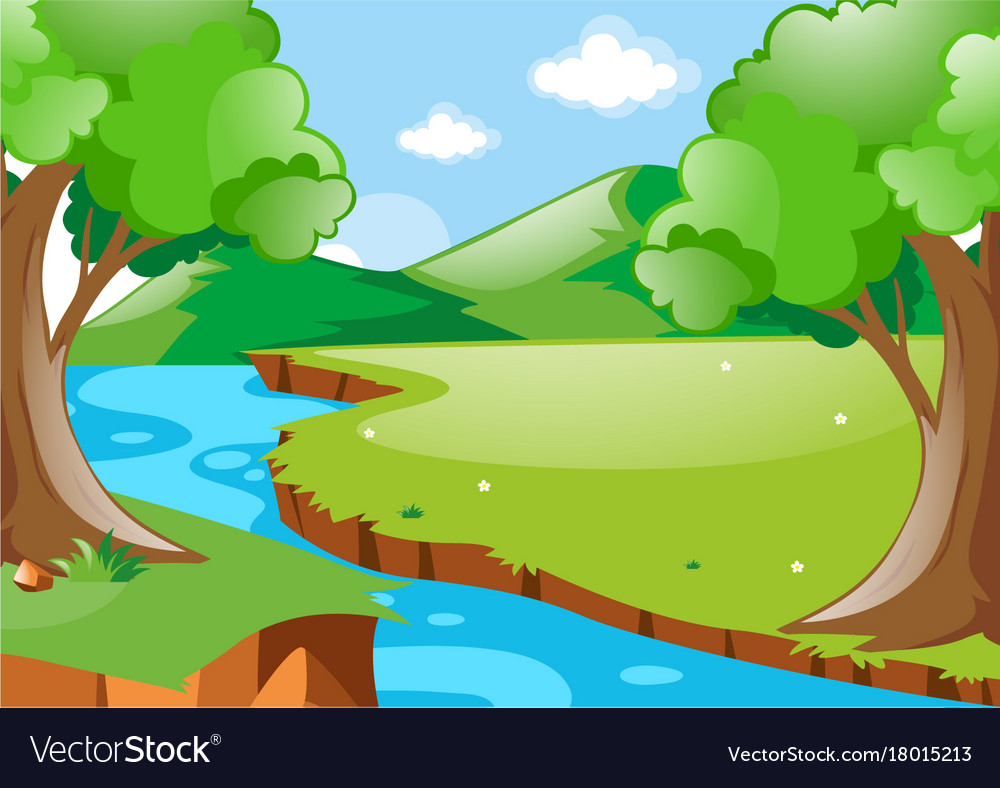 Scene with river in the woods Royalty Free Vector Image