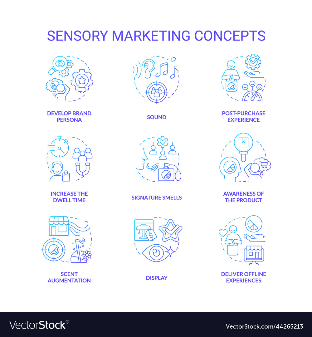 Sensory marketing blue gradient concept icons set