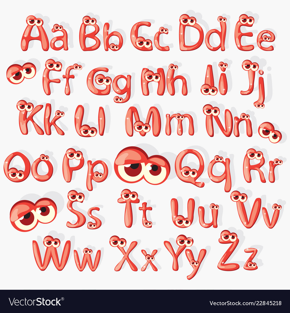 Cartoon red alphabet with eyes Royalty Free Vector Image