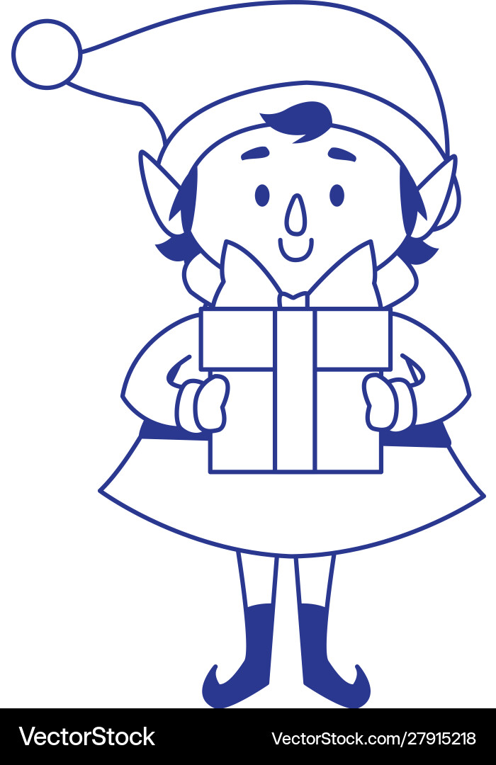Christmas elf holding a gift box Royalty Free Vector Image